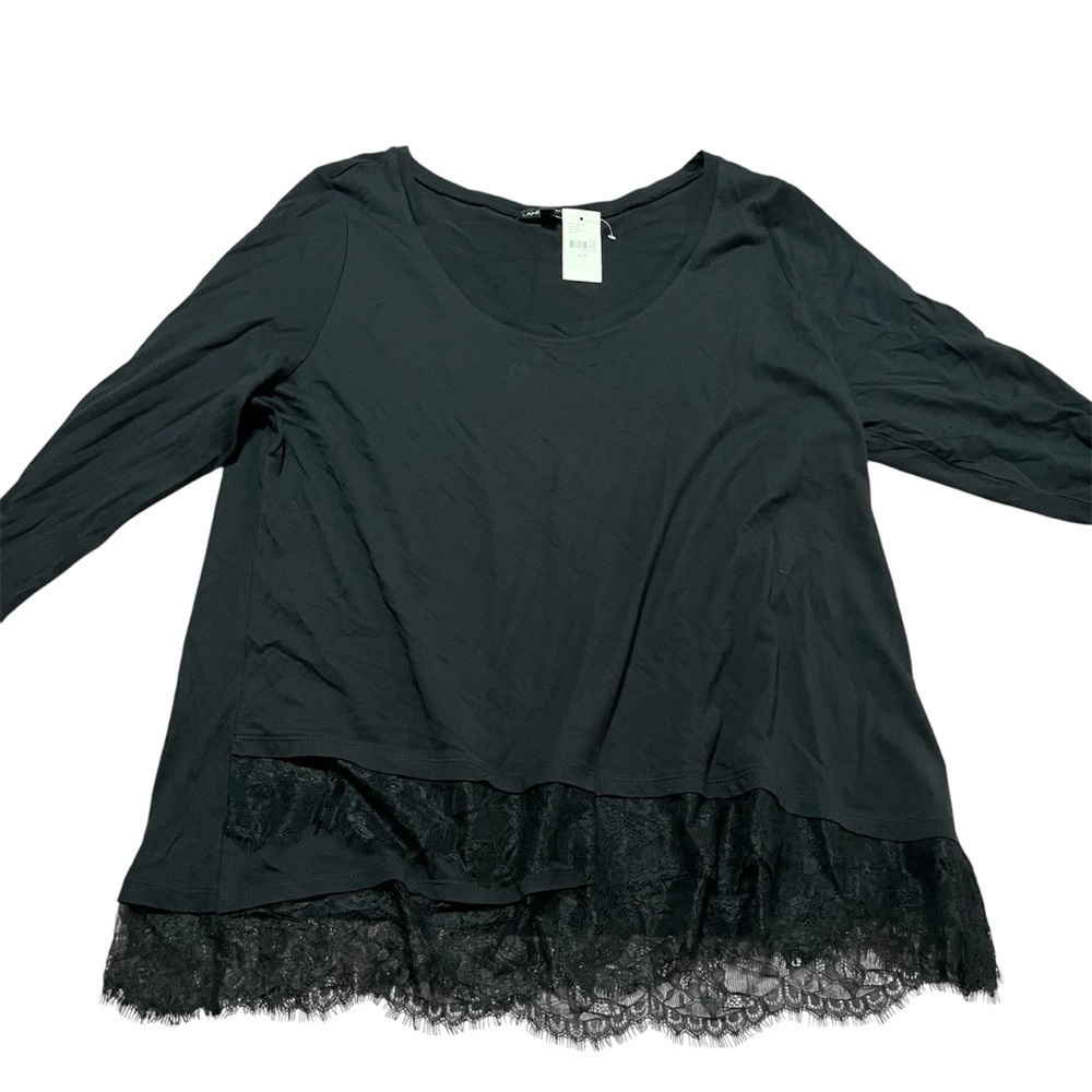 NWT Lane Bryant Black Long Sleeve Top Lace Trim Ruffles Business Plus Size 18/20